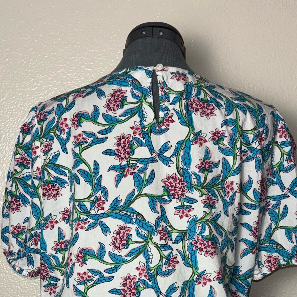 J. Crew Puff-sleeve Top Women's Size Large in Pink/blue floral Print 100% cotton - Picture 15 of 16